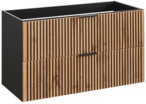 Szafka pod umywalkę wisząca ryflowana - Naturalny jasny i czarny - 80 cm - MADELA