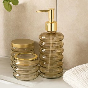 Zestaw łazienkowy HUM, szklany dozownik, kubek, pojemnik, 3 elementy