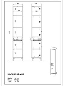 Ciemnoszara wysoka szafka łazienkowa w dekorze dębu 34x34 cm Yonkers – Germania