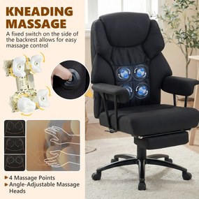 HOMCOM 3D fotel biurowy z masażem i podnóżkiem, regulowany fotel komputerowy z wysokim oparciem, tapicerka Leathaire, czarny | Aosom PL