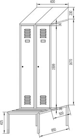 Szatnia z ławeczką i daszkiem Kacper II PRO 60x85x229,5 cm szary/antracyt