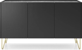 Komoda: 3 drzwi, 6 półek, grafitowo-czarny / czarny marmur, 144 cm x 83 cm x 37 cm
