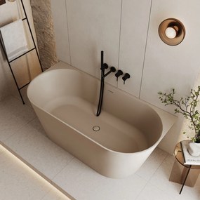 Wanna wolnostojąca przyścienna WALL Beige Matt / Glow  z konglomeratu beżowa matowa/błyszcząca 160 x 75 cm przelew typu SLIM : Kolor wanny - Beż matowy