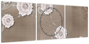 Obraz - Draperie z kwiatami (z zegarem) (90x30 cm)
