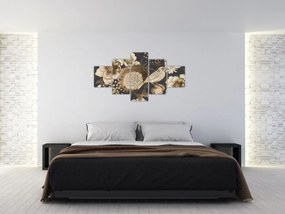 Obraz złotych kwiatów na ciemnym tle (125x70 cm)
