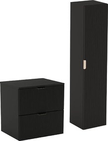 Czarny Zestaw Łazienkowy 60cm Szafka Blat Słupek Ryflowane Fronty