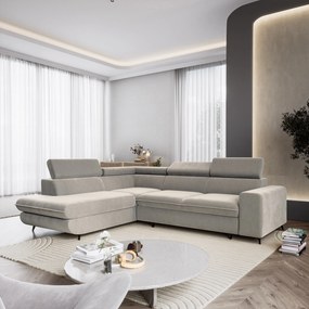 Masseno Narożnik VELISS z funkcją spania i pojemnikiem na pościel Narozniki L, Rozkładana sofa - Jasnoszary, CASTEL 80