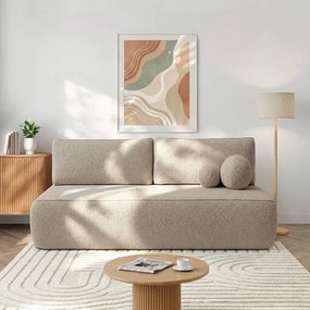 Sofa z Funkcją Spania ARVETO Kremowa Boucle Nowoczesna