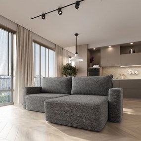 Masseno Narożnik BELISE z funkcją spania i pojemnikiem na pościel Narozniki L, Rozkładana sofa - Szary, BELLA 20