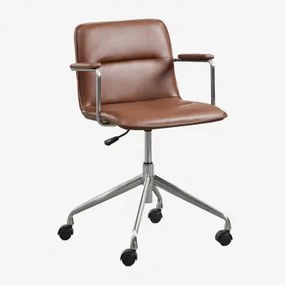 Krzesło Biurowe Na Kółkach Z Podłokietnikami Seifert Szary Szczotkowany & Brązowa Sztuczna Skóra & Sztucznej Skóry - Sklum