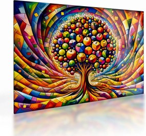 Obraz na szkle – Kolorowe drzewo z jabłkami (70x50 cm)