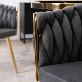 Krzesło Tapicerowane Plecione do Salonu CAPI Szare Welurowe do Toaletki Nowoczesne Glamour
