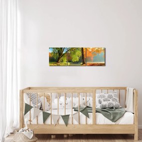 Obraz - Spokojny jesienny krajobraz (z zegarem) (90x30 cm)
