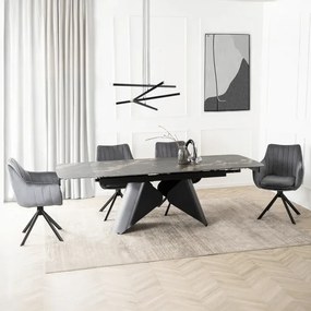 Zestaw Stół Rozkładany VERONA 160-240 cm Czarny Marmur/Czarny i 4 Krzesła MUMBAI 2 Szare