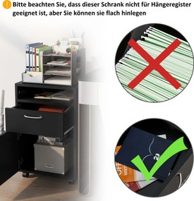 HOMCOM Kontener na kółkach z szufladami, 1 półka, 1 szuflada, 40 cm x 35 cm x 60 cm, Czarny