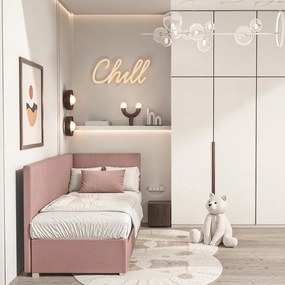 Różowe narożne łóżko dziecięce ze schowkiem i materacem 90x200 cm Flexi – Ghado