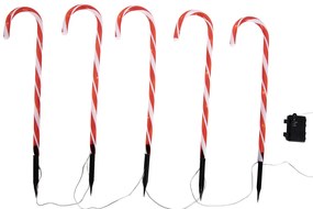 Zestaw 5 czerwonych lampek bożonarodzeniowych z białymi laskami cukrowymi, w tym LED z timerem IP44 - Melchior