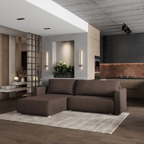 Masseno Narożnik TURIN z funkcją spania i pojemnikiem na pościel do Salonu, Rozkładana sofa - Brązowy, SORO 28
