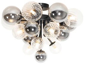 Plafon / Lampy sufitowe art deco czarny z przydymionym i czystym szkłem 10-świateł - Bonnie ArtDeco Oswietlenie wewnetrzne