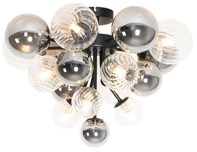 Lampa sufitowa czarna z dymem i przezroczystym szkłem 10 lampek - Bonnie ArtDeco Oswietlenie wewnetrzne