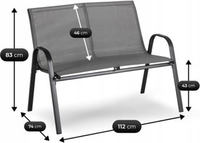 Zestaw Mebli Ogrodowych MINNESOTA Szary Ławka Krzesła Stolik Tarasowy Siatka Nowoczesny