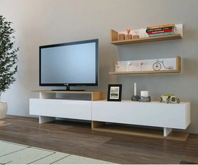 Stolik pod telewizor z półkami Ayaz White and Teak