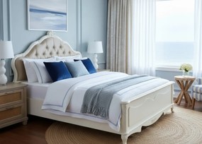 Łóżko glamour pikowany zagłówek z kryształkami, rozmiar materaca 160x200 cm. Łóżko francuskie z tapicerowanym zagłówkiem. Meble w stylu francuskim La Perle.