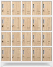 Szafa BHP 20-skrytkowa 136x45x172 cm Eco Design Robert, biały/dąb sonoma