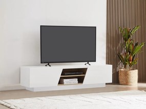 Szafka RTV z 2 szafkami, 2 wnękami i oświetleniem LED z MDF - Biały - MANIOLO