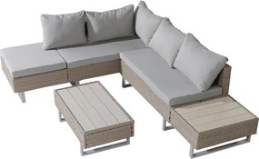 Zestaw mebli ogrodowych z wikliny żywicy 5-osobowy: 1 sofa narożna + 1 prostokątny stolik kawowy - Khaki