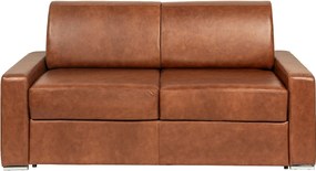 Kanapa rozkładana  4-osobowa  w karmelowej skórze bawolej vintage - Powierzchnia spania 160 cm - Materac 22 cm z pamięcią kształtu CALITO