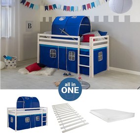 Łóżko piętrowe 90x200 cm biało-niebieskie