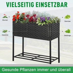 Outsunny Wysoka Rabata Donica Skrzynia na Kwiaty z Półką Ratan Brązowy Praktyczny i Dekoracyjny Element | Aosom PL