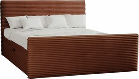 Łóżko kontynentalne z pojemnikiem i topperem TRENTO, pluszowy sztruks VELO, 200x200 cm, Miedziany, H3-Bonell