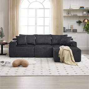 Sofa 3-osobowa, tapicerowana z kieszeniami bocznymi i uchwytami na kubki – ciemnoszary sztruks