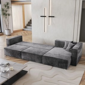Masseno Narożnik TOLMO z funkcją spania i pojemnikiem na pościel Narozniki L, Rozkładana sofa - Szary, MONOLITH 85