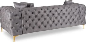 Sofa SORRENTO 3S Trzyosobowa Szara Welurowa Glamour
