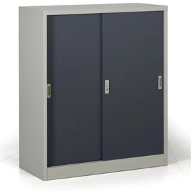 Metalowa szafa z przesuwnymi drzwiami, 2 półki, 1000 x 1200 x 450 mm, ciemnoszary