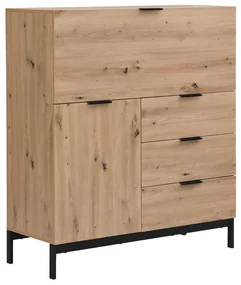 Sekretarzyk z 2 drzwiczkami i 3 szufladami - MDF i metal - Kolor: Naturalne drewno - ERWIN