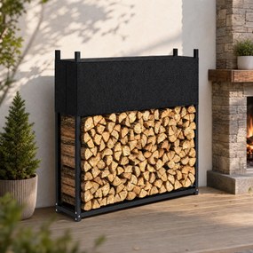 Outsunny Stojak na drewno 106 x 25 x 113 cm regał na drewno z pokrowcem 600D-Oxford rama stalowa do 250 kg Czarny | Aosom PL