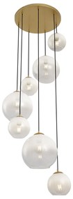 Lampa wisząca w stylu Hotel Chic mosiężna z białym okrągłym szkłem 7-punktowa - MistyElegancki hotelowy Oswietlenie wewnetrzne