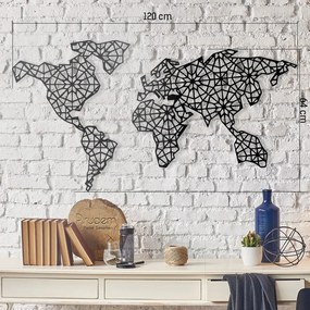 Czarna metalowa dekoracja ścienna The World Is Mine, 120x64 cm