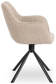 Zestaw Stół Okrągły LINO 100 cm Dąb Złoty/Czarny i 4 Krzesła Tapicerowane Obrotowe PEONY Beżowe Nowoczesne