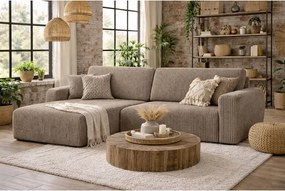 Narożnik z funkcją spania i pojemnikiem Ariel L, tkanina sztruksowa Poso, Ciemnobeżowy, Lewy