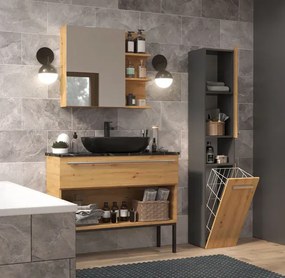 Industrialny słupek z koszem do łazienki dąb artisan antracyt - zestaw 5X