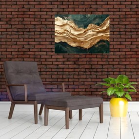 Obraz na szkle - Zielona abstrakcja ze złotem II. (70x50 cm)