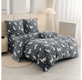 PrzytulneMieszkanie.pl PrzytulneMieszkanie.pl Pościel z mikropluszu BIAŁE KOTY szare Rozmiar pościeli: 2 szt 70 x 90 cm | 200 x 220 cm