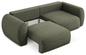 Zielona sztruksowa rozkładana sofa ze schowkiem 266 cm Kini – Makamii