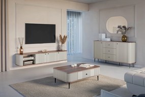 Szafka RTV wisząca Vesper 3D 187 cm - kaszmir / orzech / czarne uchwyty
