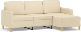 Trzyosobowa sofa z podnóżkiem Kremowa 180 cm Tkanina Nowoczesna i Wygodna